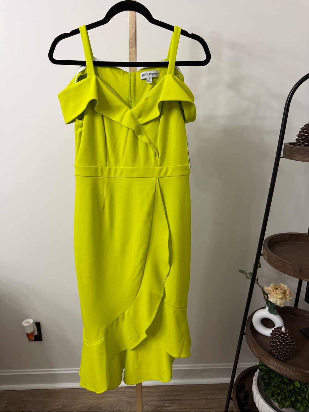 Shelby & Palmer Neon Lime Ruffle-Trim Midi Dress